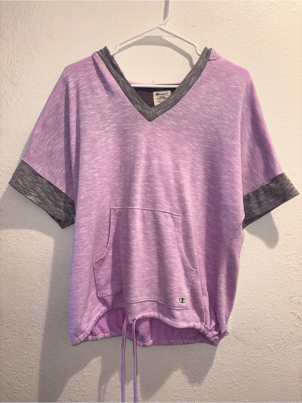 Champion Short Sleeve Hoodie V-Neck Lillia Purple Heather Pullover Womens Large
